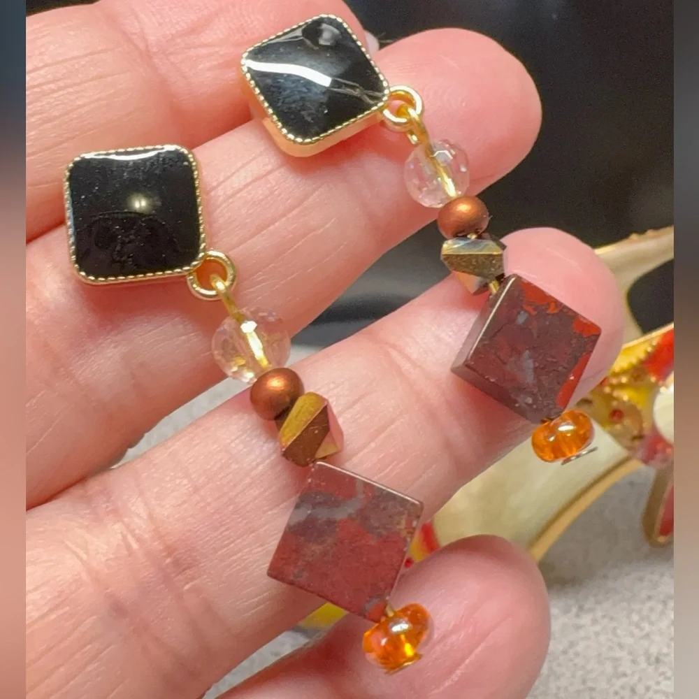 Elegant Black and Brown Dangle earrings/Red  jasper - Picture 8 of 8
